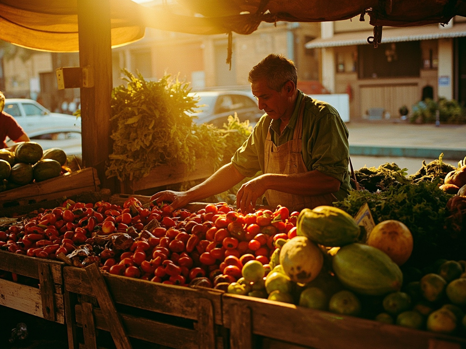 A mercado at midday, late morning light.